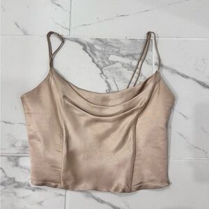 Zara Satin Cowl Neck Camisole - Beige